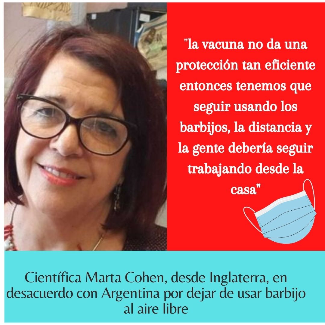 Marta Cohen manifestó su desacuerdo con la decisión de Argentina de que el barbijo no sea obligatorio al aire libre